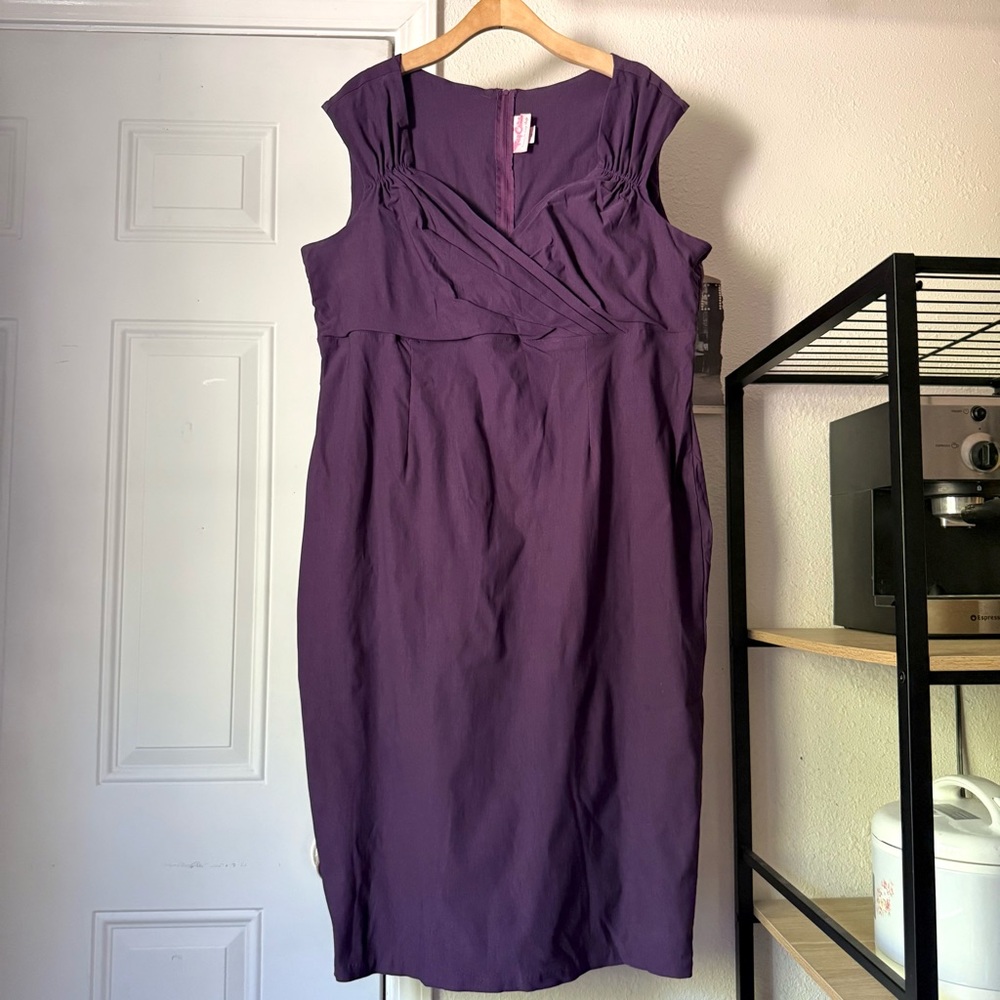PINUP COUTURE purple surplice knit mod pinup retro sheath midi dress